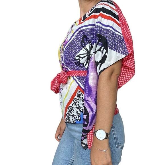 New Cabi 100% Silk Butterfly Belted Kimono Top Blouse Size Small Art to Wear 345 - Picture 4 of 10